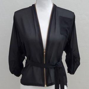 Sheer Black Blouse Gold Zipper Blouse